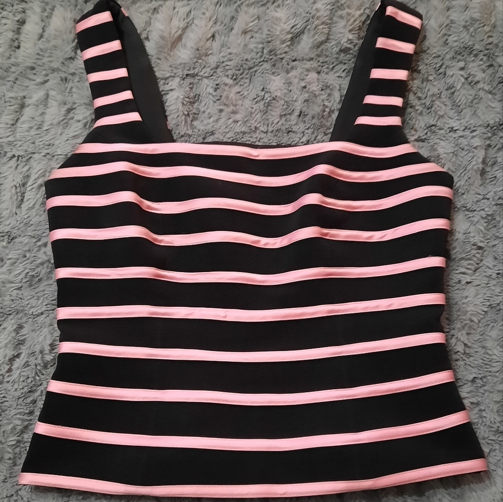 Cache' stripped pink & black top
